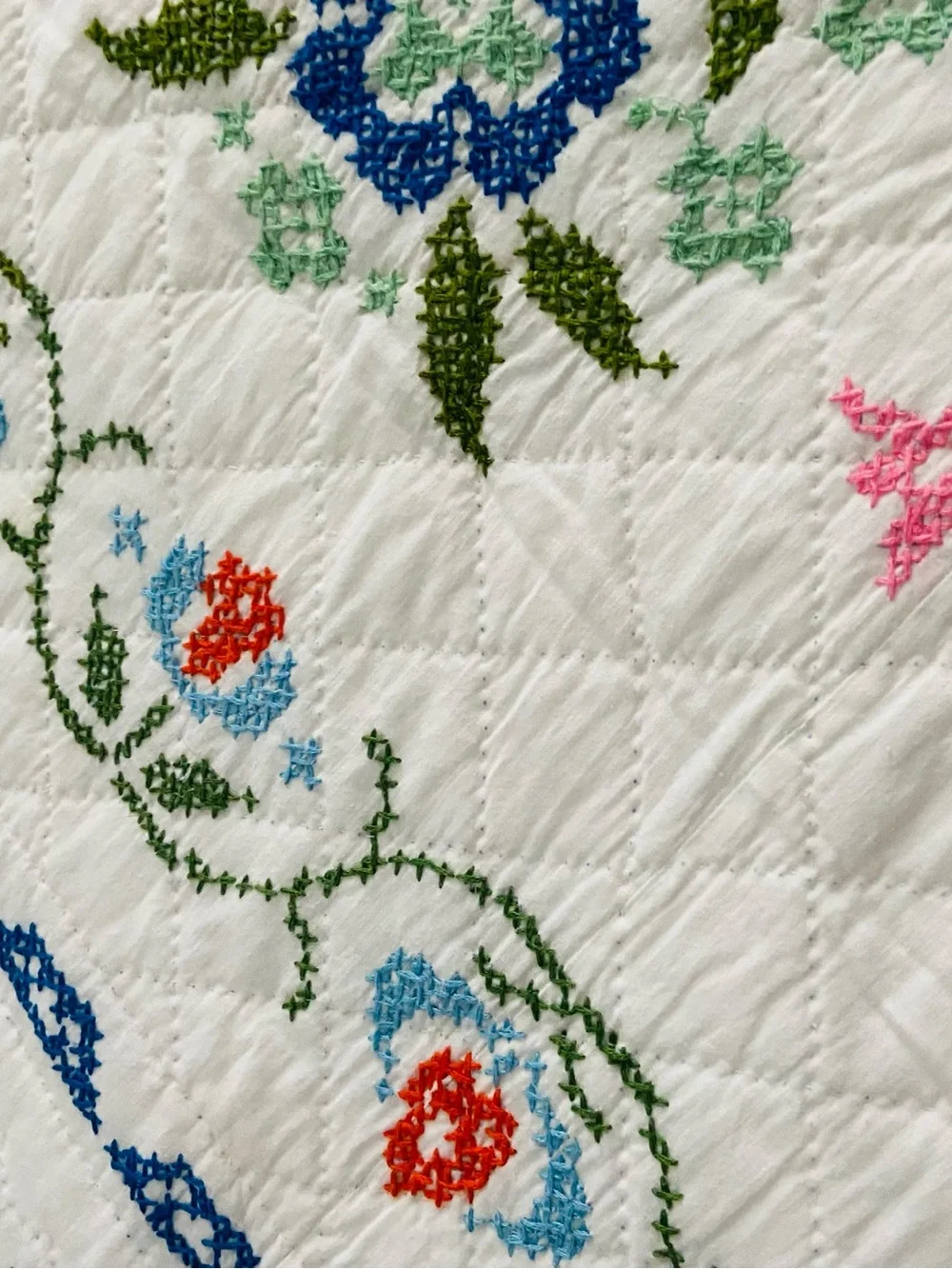 Vintage American Sampler Embroidered Hand Stitched Quilt Cottagecore Decor!